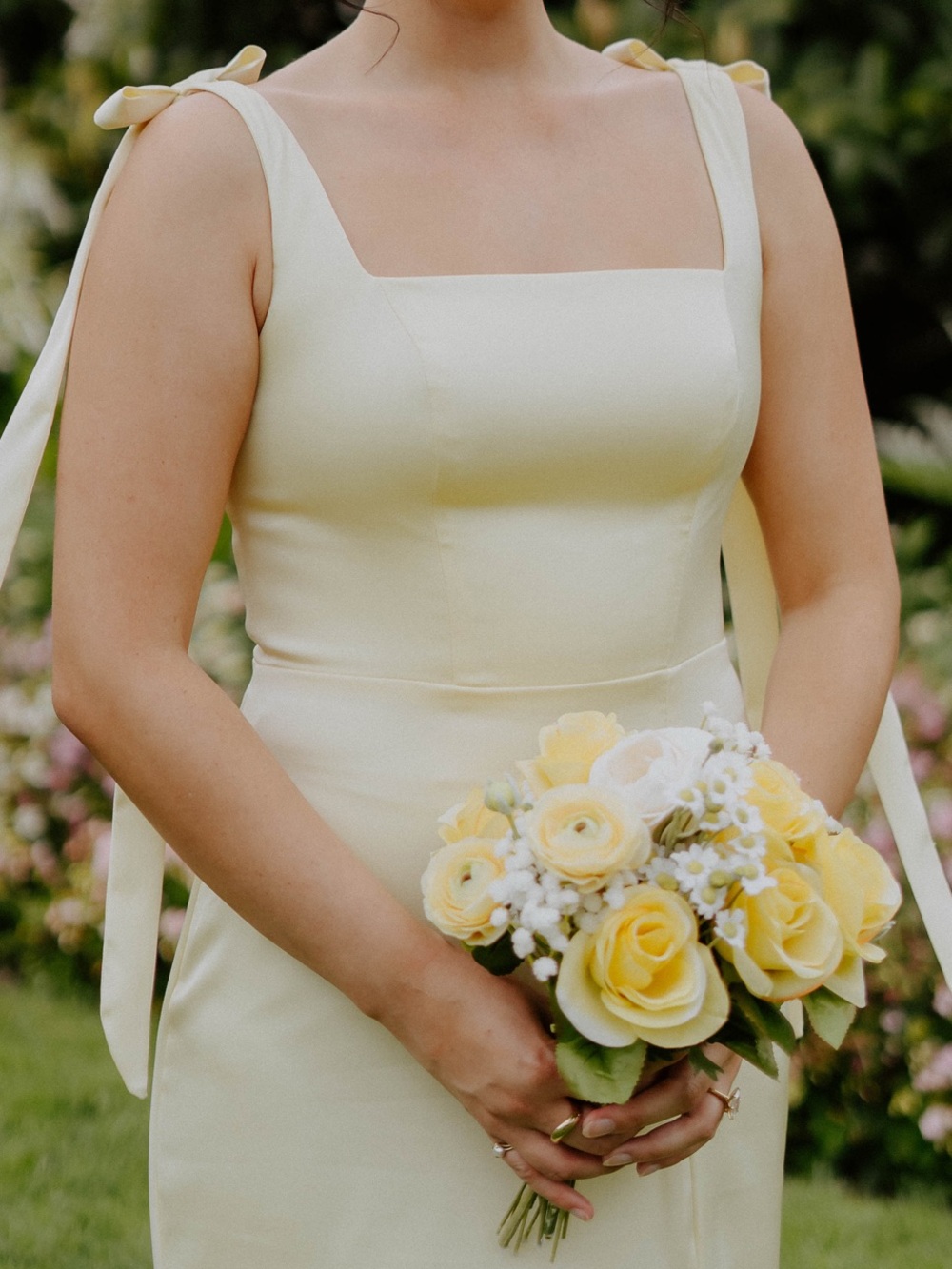 Azazie Frostine dress in Lemon Sorbet